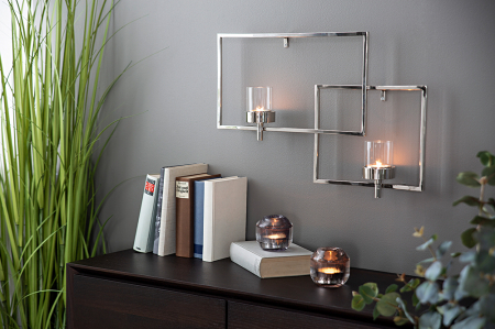 Suporturi lumanari - Suport lumanare suspendat Escala, Sticla/Nichel, Argintiu, 60x38 cm