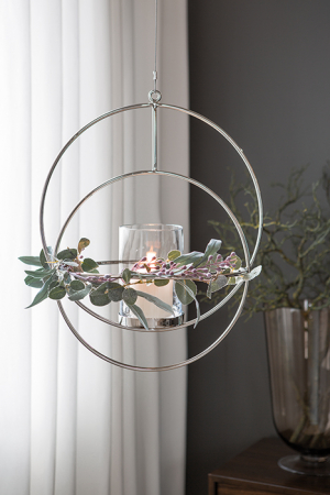 Suporturi lumanari - Suport lumanare suspendat Lua, Aluminiu nichelat/Sticla, Argintiu, 37x53.50 cm
