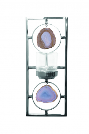 Suporturi lumanari - Suport lumanare suspendat PIETRA, Otel/Sticla, Argintiu, 11x39 cm