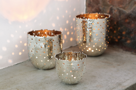 Suporturi lumanari - Suport lumanare Tiago, Aluminiu, Argintiu, 14x14 cm