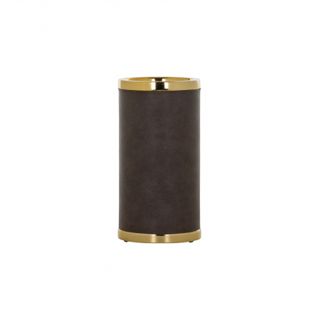Suporturi lumanari - Suport lumanare Timo, Aluminiu/Otel/Piele, Maro/Auriu, 20.5x10.5x10.5 cm