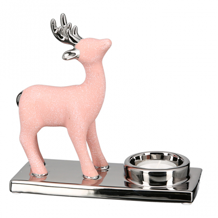 Suporturi lumanari - Suport lumanare TINTA, ceramica, roz/argintiu, 17x17x8 cm