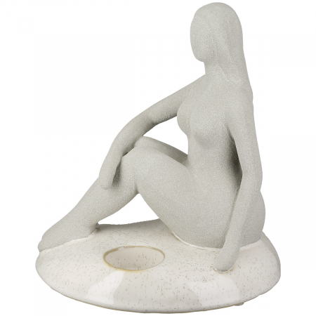 Sport - Suport lumânare tip pastilă, motiv femeie, ceramică, gri deschis, PU 2, L. 14 cm, l. 18 cm, H 20 cm