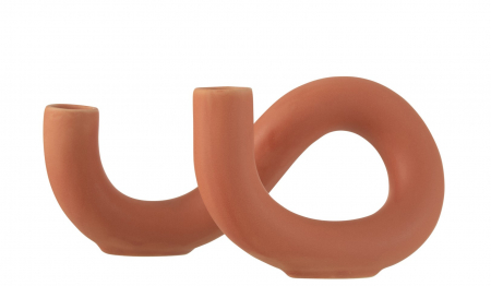 Suporturi lumanari - Suport lumanare Torsion, Ceramica, Portocaliu, 25x14x11.5 cm