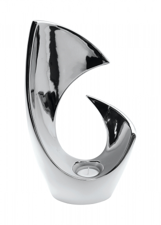 Suporturi lumanari - Suport lumanare Twisto, ceramica, argintiu/alb, 19x10x30,5 cm