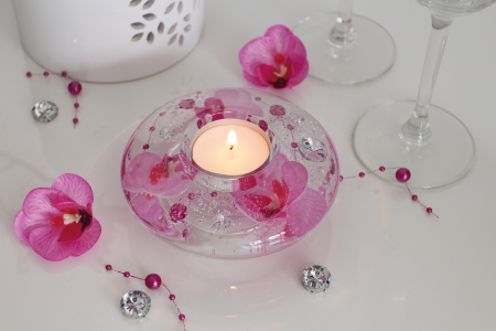 Suporturi lumanari - Suport lumanare Ufo Orchid, Sticla, Transparent/Roz