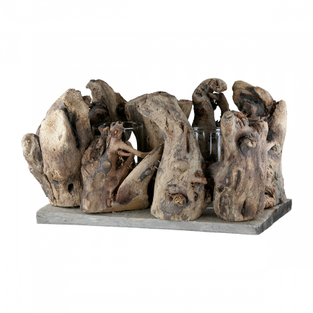 Suporturi lumanari - Suport lumanare, Vasă, Lemn, ecru, PU 3, L. 13,5 cm, L. 24 cm, H. 14 cm