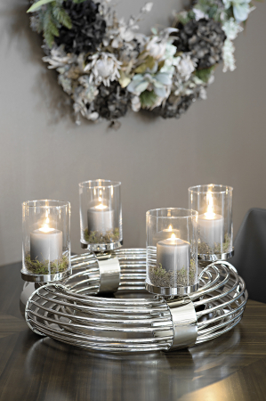 Suporturi lumanari - Suport lumanare Ventura, Aluminiu nichelat, Argintiu, 60 cm