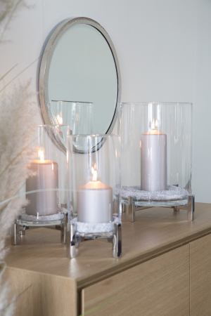 Suporturi lumanari - Suport lumanare Yono, Sticla/Otel inoxidabil, Argintiu, 23x12.30