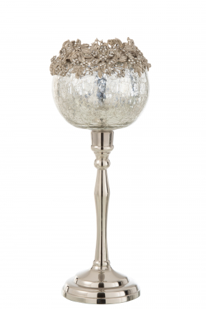 Suporturi lumanari - Suport lumanari, Aluminiu, Argintiu, 12x12x33 cm