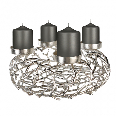 Suporturi lumanari - Suport lumanare, TWIGS, Nichel, Argintiu, D56 cm