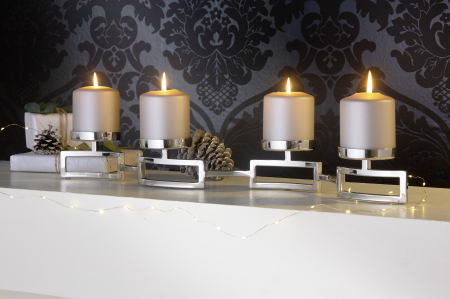 Suporturi lumanari - Suport lumanari Hommage, Sticla/Otel inoxidabil, Argintiu, 14x68 cm