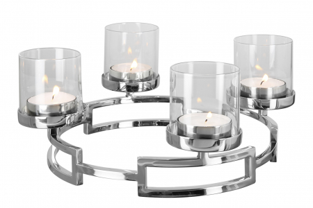 Suporturi lumanari - Suport lumanari Hommage, Sticla/Otel inoxidabil, Argintiu, 30 cm