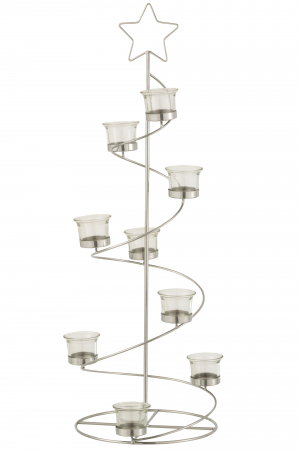 Suporturi lumanari - Suport lumanari, Metal, Argintiu, 24x24x70 cm