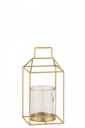 Suporturi lumanari - Suport lumanari, Metal, Auriu, 13x13x28 cm