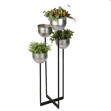 Ghivece si suporturi de flori - Suport flori Quattro, metalic, argintiu/negru, 97x36x36 cm