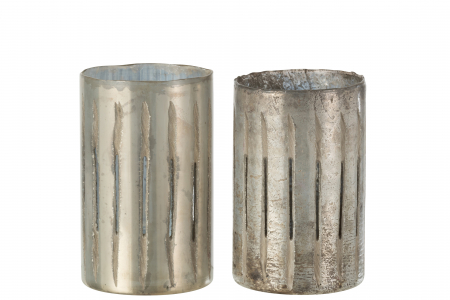 Suporturi lumanari - Suport lumanari, Sticla, Argintiu, 13x13x20 cm