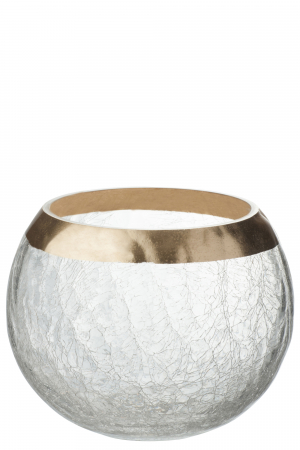 Suporturi lumanari - Suport lumanari, Sticla, Auriu, 15.5x15.5x12.5 cm