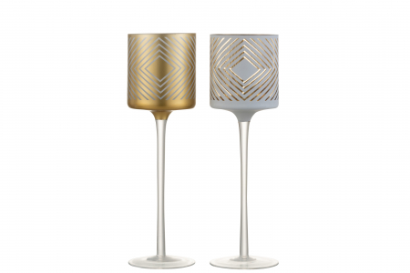 Suporturi lumanari - Suport lumanari, Sticla, Auriu, 9x9x30 cm