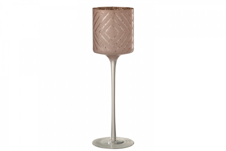 Suporturi lumanari - Suport lumanari, Sticla, Roz, 9x9x30 cm