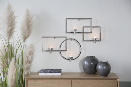 Suporturi lumanari - Suport lumanari suspendat Escala, Sticla/Nichel, Argintiu, 42x28x5 cm