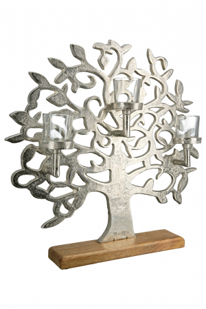 Suporturi lumanari - Suport lumanari Tree of Life, Aluminium, Argintiu, 46x49x11 cm