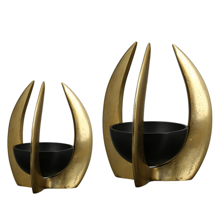 Suporturi lumanari - Suport lumnare Ohio, aluminiu, auriu/negru, 19x23x19 cm