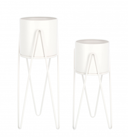 Ghivece si suporturi de flori pentru exterior - Suport pentru flori, Madelyn rotund, Alb, Set2