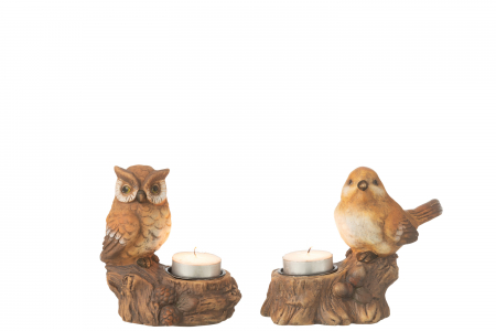 Animale - Suport pentru lumanare, Bufniță, Porțelan, Maro Sortiment de 2
