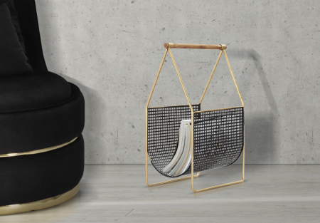 Suport reviste - Suport pentru reviste Fashion, lemn/fier, negru/uriu, 37X23X54.5 cm