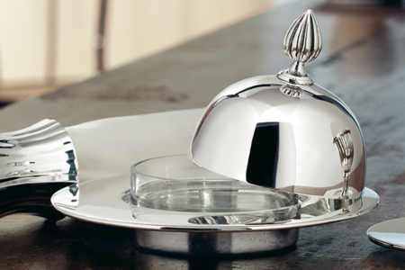 Accesorii - Suport pentru unt Vienna, Sticla, Argintiu, 13x16 cm