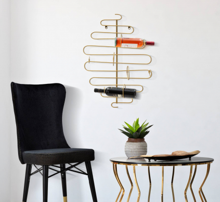 Polite si rafturi - Suport sticle pentru perete Alid, Fier, Auriu, 72x53x13 cm