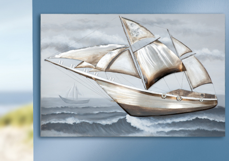 Tablouri - Tablou 3D Segelboot, Print, Multicolor, 150x100x3.8 cm