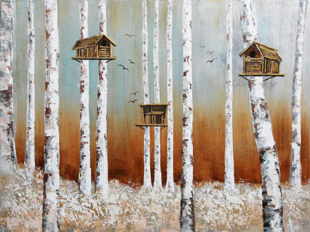 Tablouri - Tablou Bird houses pictat manual