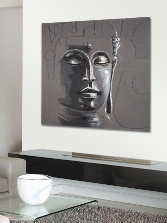 Tablouri - Tablou Buddha, canvas, gri, 100x100x3.5 cm