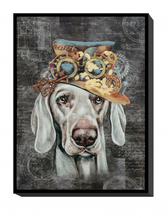 Tablouri - Tablou Canvas dog with hat + frame pictat manual