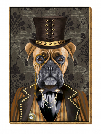 Tablouri - Tablou Canvas dog with hat + frame pictat manual
