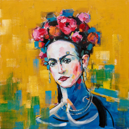 Tablouri - Tablou femeie cu flori in par, pictat manual