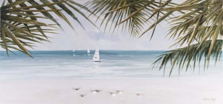 Tablouri - Tablou plaja cu barci, pictat manual
