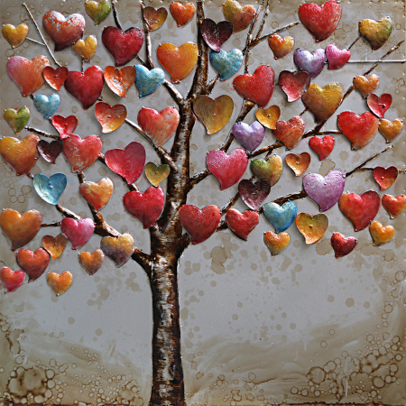 Tablouri - Tablou copac din inimi, metalic