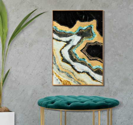 Tablouri - Tablou Darky, Sticla/Aluminiu/Hartie, Multicolor, 90x60x3.5 cm