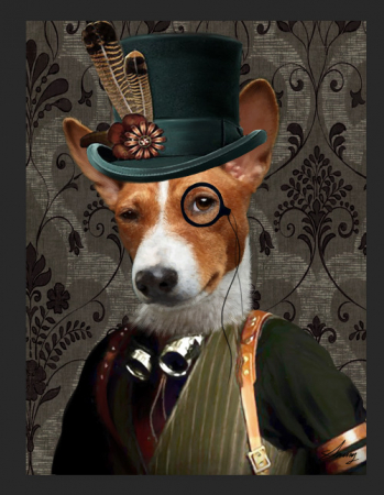 Tablouri - Tablou Dog with hat pictat manual