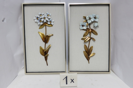 Tablouri - Tablou, Fiore argento, Metal, Sintetic, auriu, argintiu, alb, PU 2, 2 buc. asortate, L. 4 cm, L. 30,5 cm, H. 50,8 cm