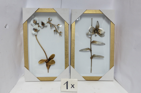 Tablouri - Tablou, Fiore, Sticla, Metal, Sintetic, auriu, argintiu, alb, PU 2, 2 buc. asortate, L. 4,7 cm, L. 30,5 cm, H. 50,8 cm