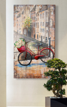 Tablouri - Tablou Flower Bike, Metal/Canvas, Multicolor, 70x120x5.8 cm