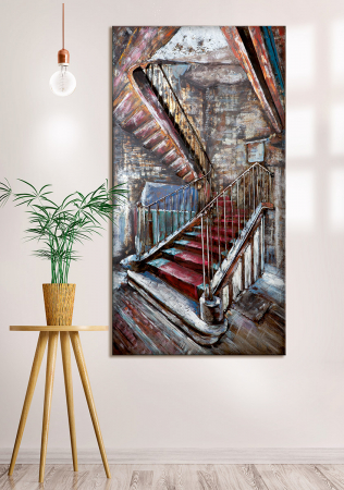 Tablouri - Tablou lucrat manual MYSTERIOUS STAIR, metal, 120x70x6 cm