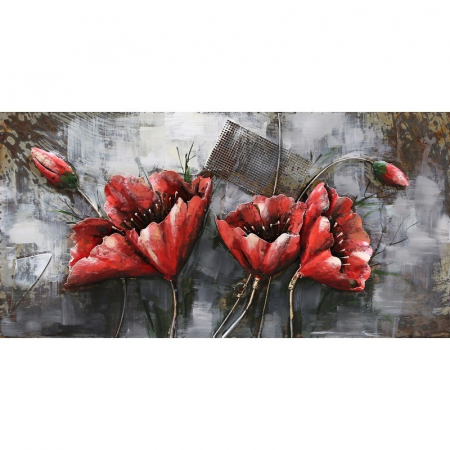 Tablouri - Tablou flori rosii, metalic