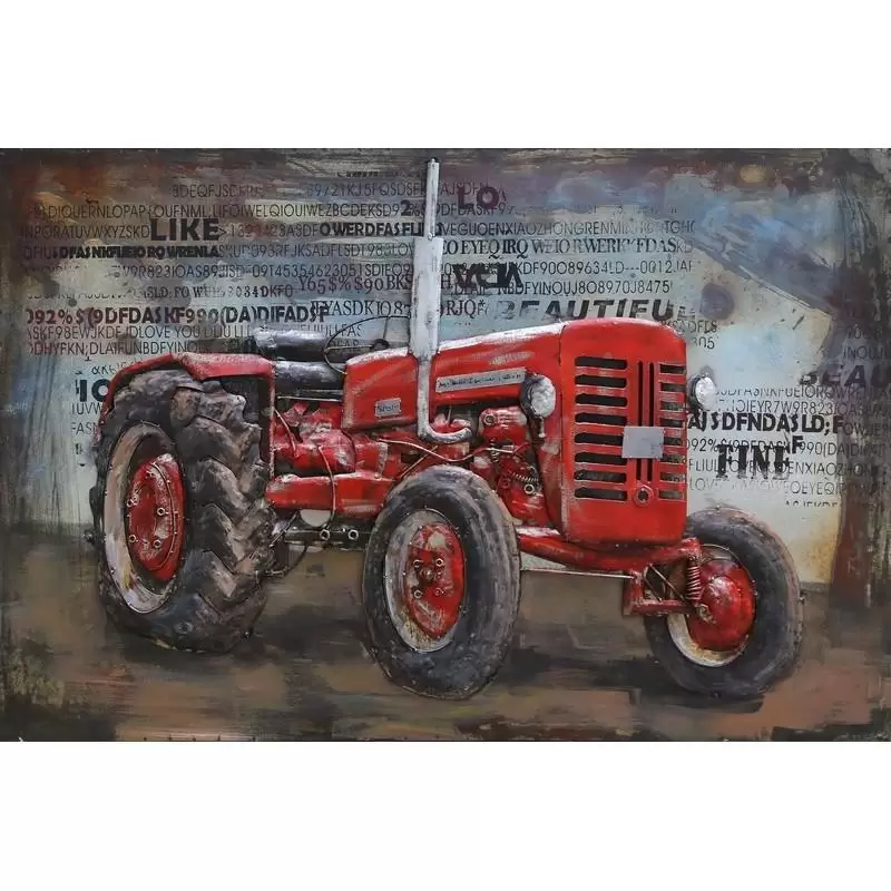 Tablouri - Tablou tractor rosu, metalic