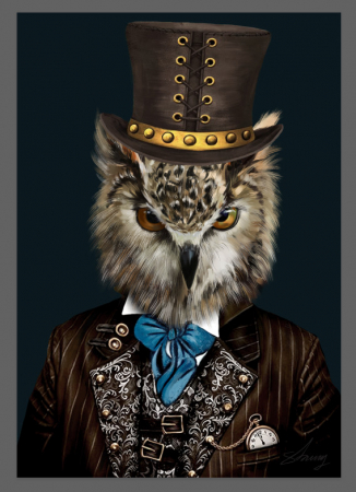 Tablouri - Tablou Owl with hat frame pictat manual