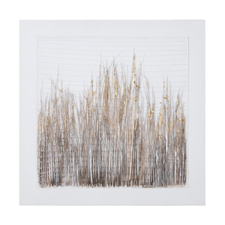 Tablouri - Tablou, patrat, „Cespuglio”, motiv cu iarba, panza, alb, PU 1, L. 3 cm, l. 80 cm, H 80 cm